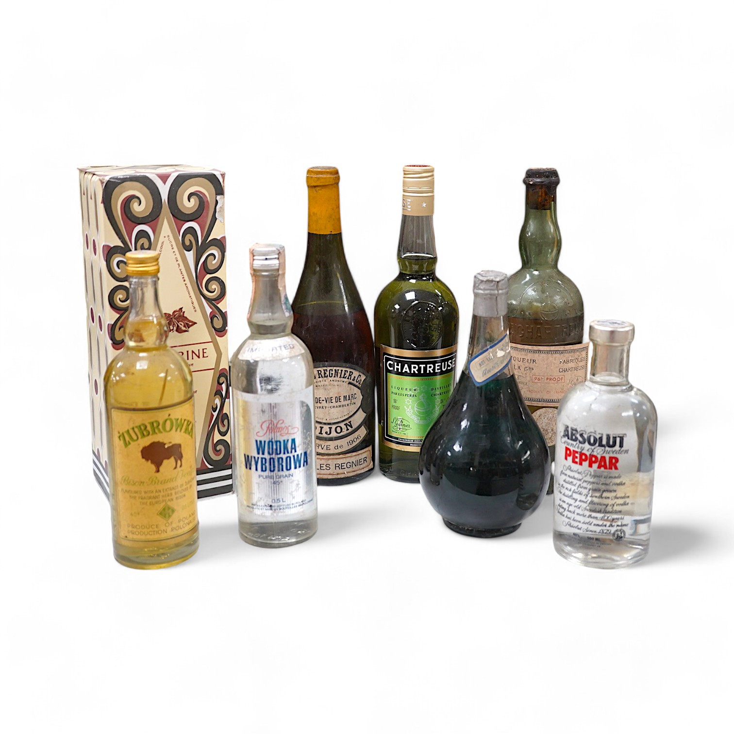 Eight bottles of various spirits and wine. Condition - unknown